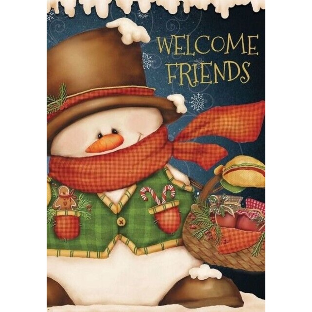 Welcome Friends Snowman House Flag  28" x 40" Briarwood Lane‎